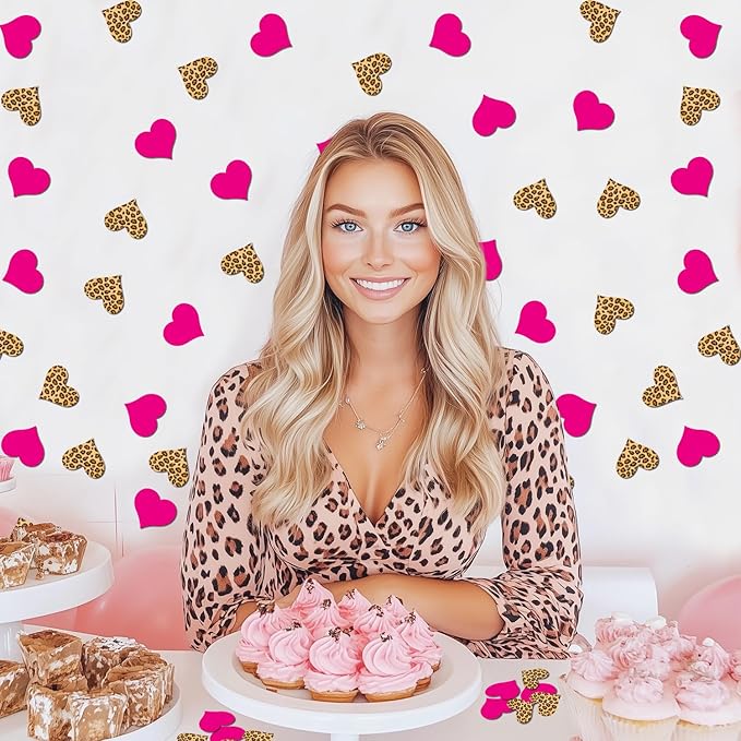 200Pcs Leopard Print Heart Confetti Leopard & Cheetah Party Decorations Rose Red Heart Confetti Table Decor for Boys Girls Baby Shower Birthday Bachelorette Bridal Shower Engagement Party Supplies
