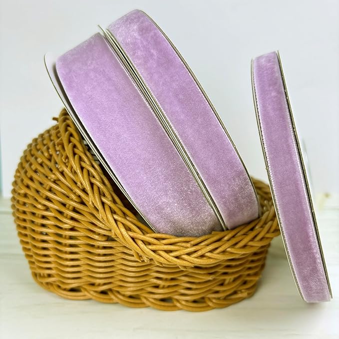 Purple Velvet Ribbon, Vintage Mauve Velvet Christmas Ribbon, Thick Lavender Ribbons Set for Christmas Tree, Bow Ornaments, Gift Wrapping, Crafts, 3 Rolls 3/8, 5/8, 1 inch Wide, 30 Yards Totally