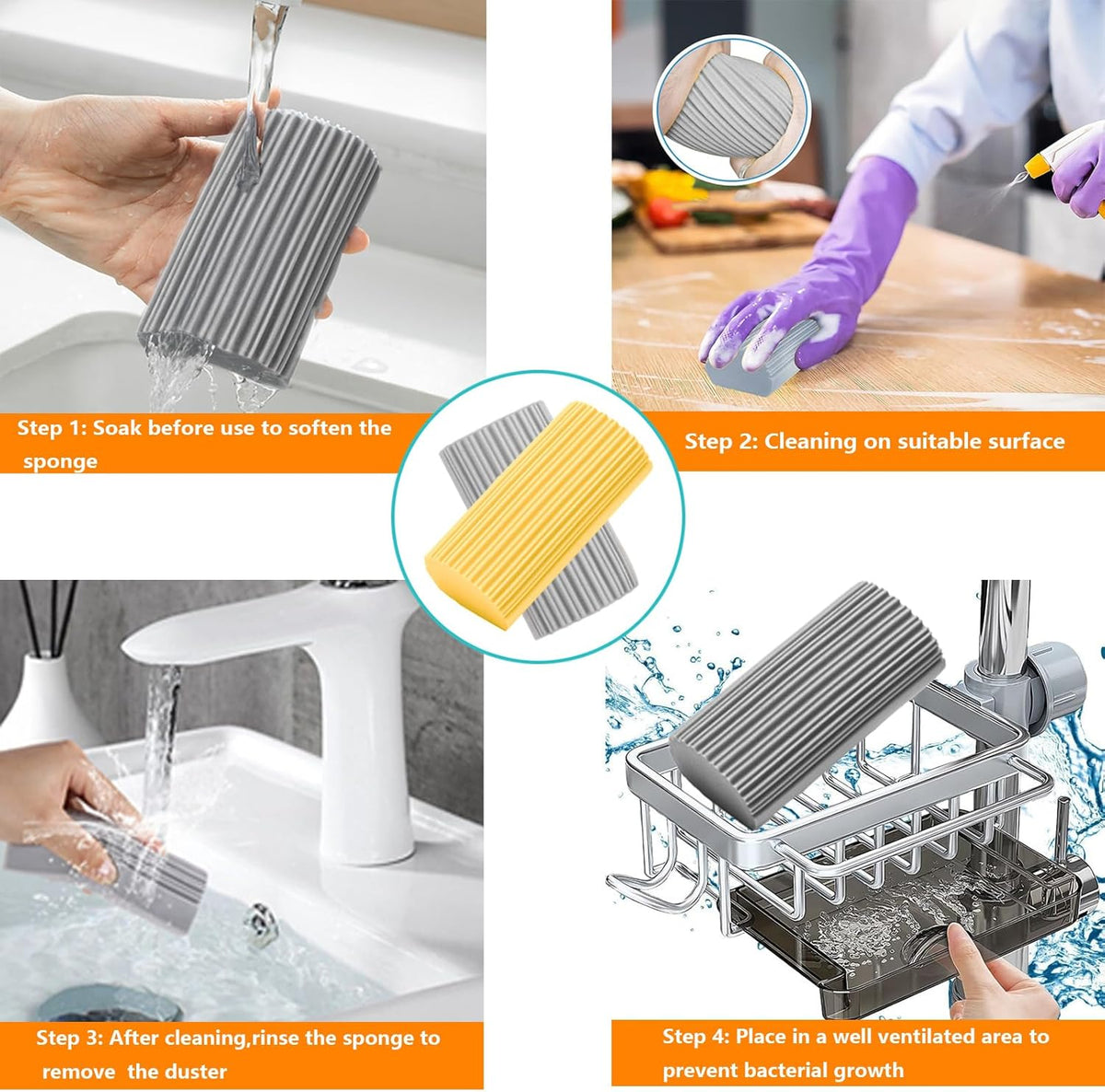 6 Pack Damp Clean Duster Sponge,Dusting Sponge Duster for Housekeeping,Reusable Household Cleaning Sponge for Blinds, Fan Blades,Mirrors,Glass, Baseboards,Window Track Grooves and Car (Grey)