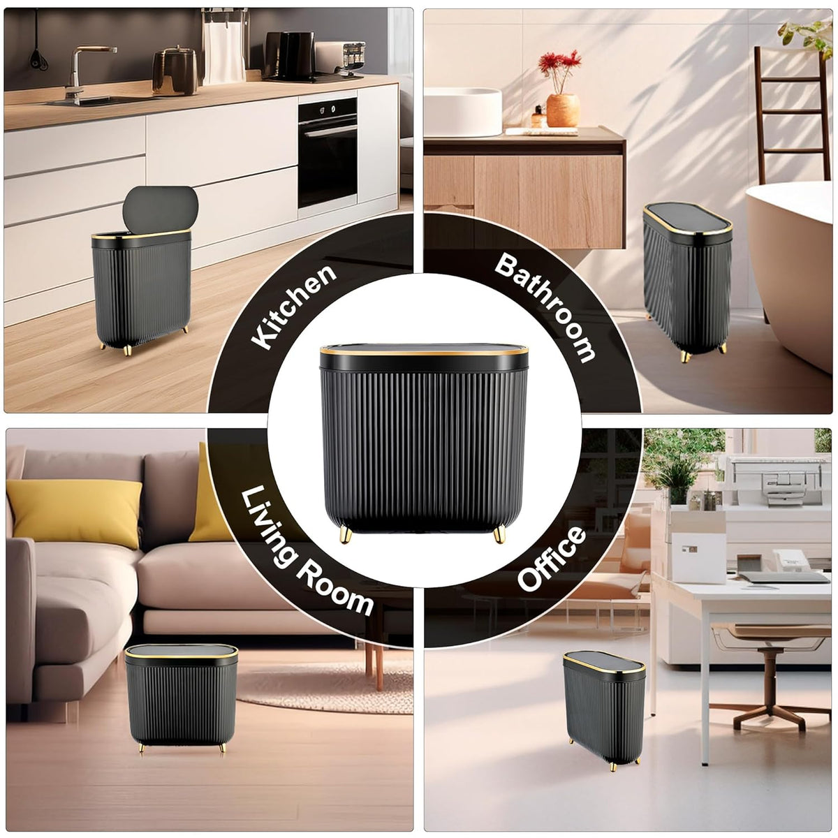 Bathroom Trash Can with Lid 3.1 Gallon Narrow Trash Can Small Plastic Trash Bin 12 Liter Rectangular Plastic Garbage Can with Press Type Lid for Bedroom Bathroom