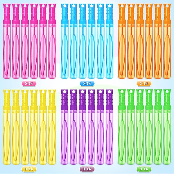 Bubble Wands, 84 Pcs Bubble Wands Bulk in 6 Colors，Bubble Party Favors for Kids, Summer Toys, Indoor Outdoor Activity, Themed Birthday, Wedding, for Girls & Boys