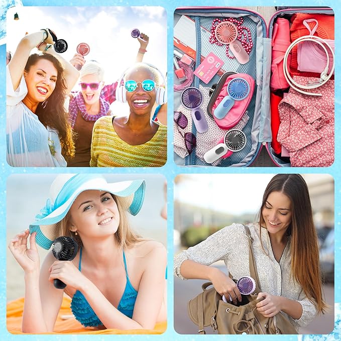 Rossesay 24 Pack Mini Portable Fan Bulk for Travel 3 Speeds, Rechargeable USB Battery Operated, Small Handheld Personal Eyelash Fans for Women Men Indoor Outdoor(Multicolor)