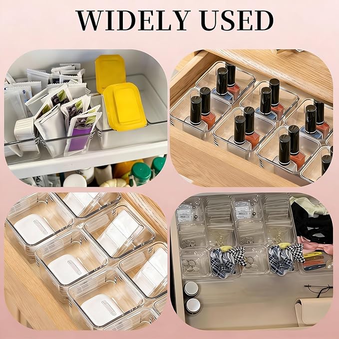 25 Pcs Clear Drawer Organizers 3 x 3 x 2 Inch Stackable Makeup Storage Bins Clear Container Dividers Small Vanity Desk Drawer Organizers for Kitchen Bedroom Office