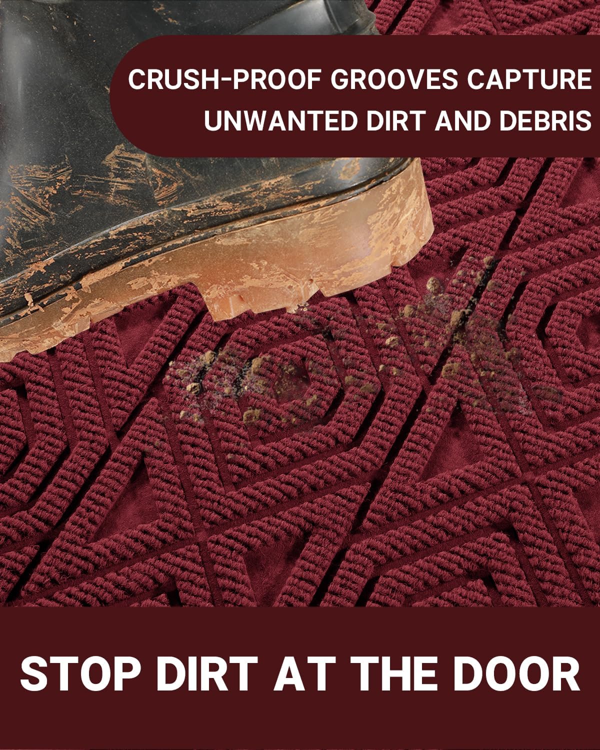 Yimobra Door Mat, Outdoor Indoor Entrance Welcome Mat, Heavy Entry Front Door Mat, Stain & Fade Resistant, Low Profile, Sturdy Rubber, Easy Clean Patio Floor Mat, Waterproof, 47 x 24, Wine Red
