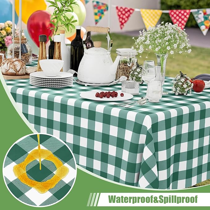 Smiry 3 Pack Hunter Green Gingham Disposable Tablecloths - 54" x 108" Heavy Duty Plastic Table Cloth, Waterproof Buffalo Plaid Table Covers for St. Patrick's Day, Banquets, Parties