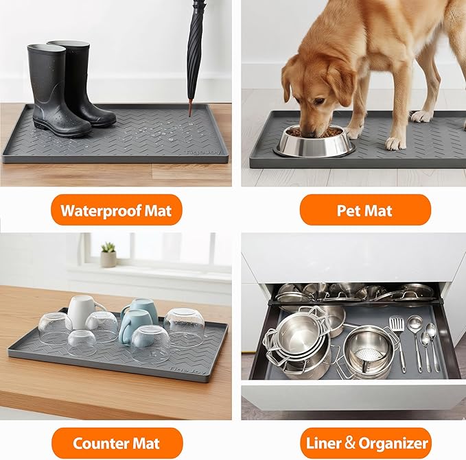 TigeJoy 25" x 22" Under Sink Mats for Kitchen Waterproof, Leak-Proof Silicone Mat Sink Protector and Cabinet Liner, Kitchen Essentials Organizer and Storage, Boot or Shoe Tray, Pet Feeding Mat