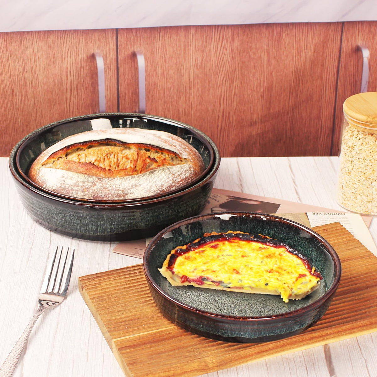 Ceramic Pie Pan Quiche Baking Dish Set of 2, Round 7.5 Inch Au Gratin Baking Dishes, 17 Ounces Non-Stick Tart Pan, Pie Plate for Apple, Oven