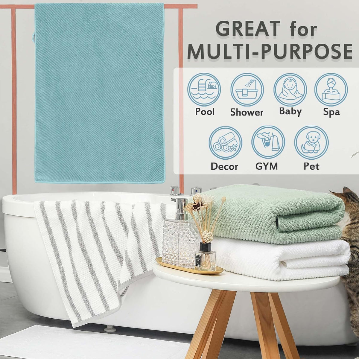 VOOVA & MOVAS Bath Towels Set of 4, Large 30" x 56" - 100% Cotton | Quick Dry | Light Weight | Thick | Soft | Absorbent, Towel Set for Bathroom, Bathroom Essentials, Dark Beige