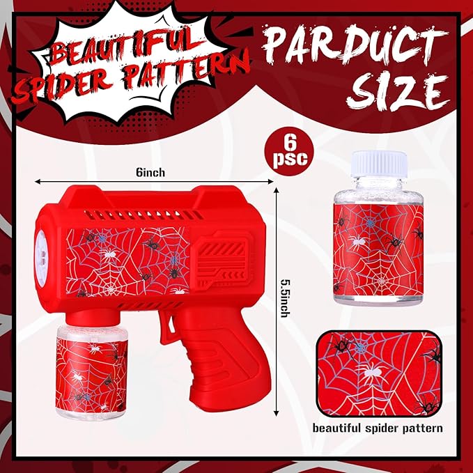 Gemscream 6 Pack Spider Web Automatic Bubble Gun for Party Bubble Machine Blower for Outside Activity Spider Party Supplies for Summer Wedding Birthday Gifts Photo Props Decor