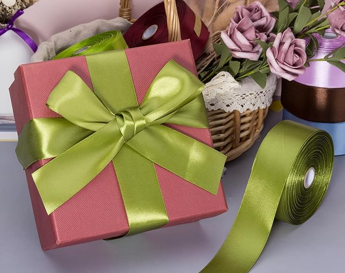 YASEO 1 1/2 Inch Moss Green Solid Satin Ribbon, 50 Yards Craft Fabric Ribbon for Gift Wrapping Floral Bouquets Wedding Party Decoration