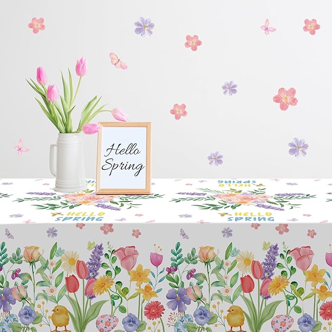 OHOME 2 Pack Spring Decorations - Spring Decorations for Home - Disposable Plastic Spring Tablecloth | Floral Tablecloth for Mothers Day Wildflower Butterfly Birthday Garden Party Decorations