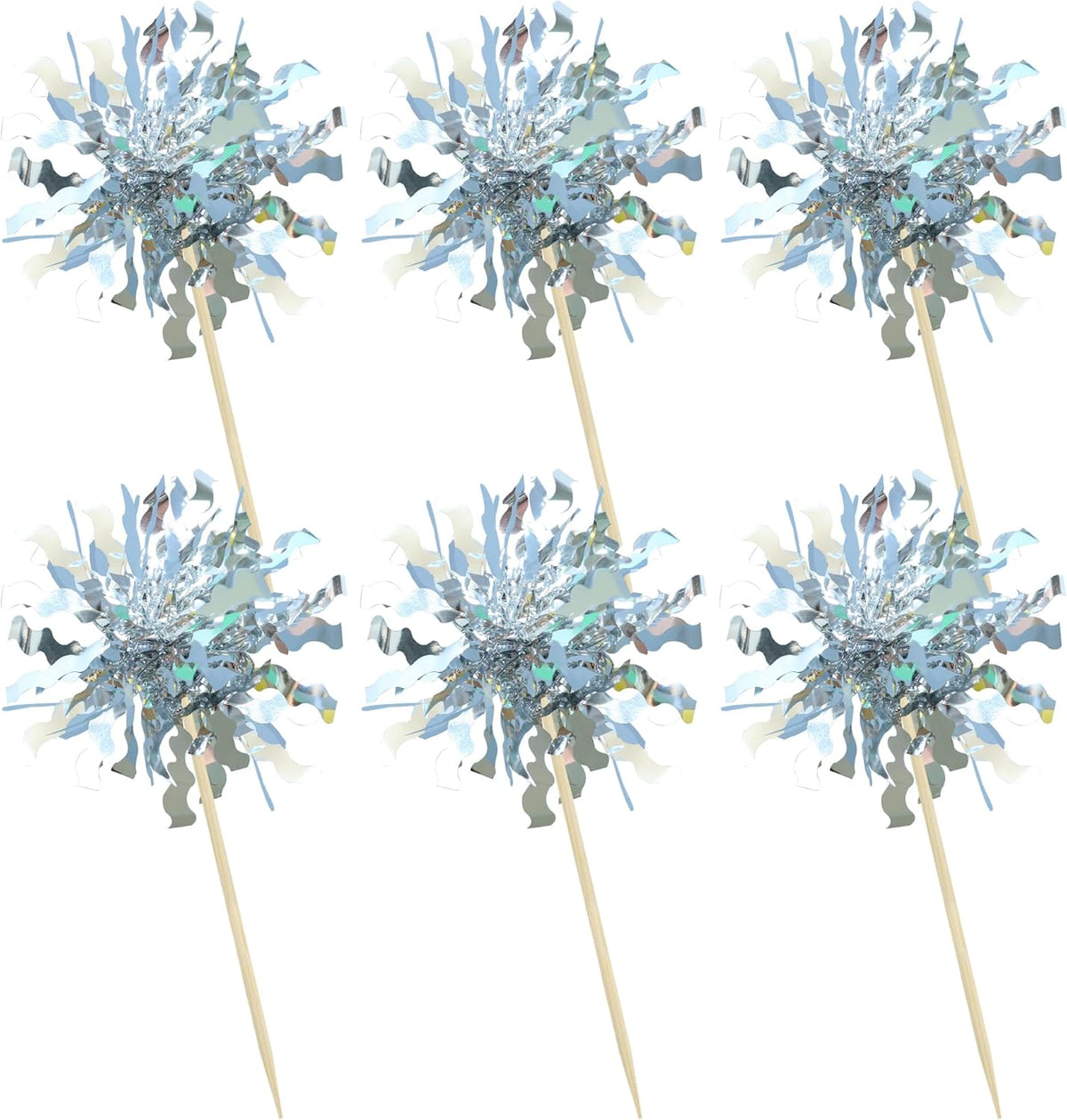 Gyufise 30Pcs Foil Firework Cupcake Toppers Sparkle Tinsel Cake Toppers Tinsel Drink Cake Decoration Cocktail Picks for Birthday Wedding Graduation Party Supplies Silver