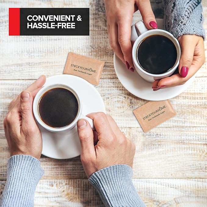 Bulk Sugar Packets, 500 Count - Individual Servings of Turbinado Sugar Packets for Coffee & Tea