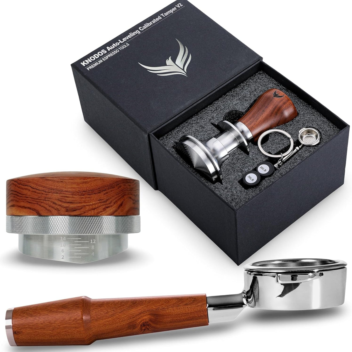 54mm Espresso Machine Accessories Set Coffee Distributor, Spring Loaded Tamper, and Bottomless Portafilter for Breville Barista Express, Pro, Touch