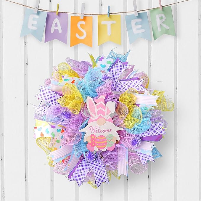 5 Rolls Easter Mesh Ribbon for Wreath, 10 Inch x 30FT Per Roll Metallic Foil Deco Mesh Rolls Light Pink Blue Yellow Green Purple Decorative Mesh for Spring Easter Baby Shower Party Decor
