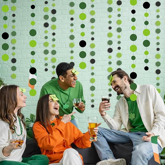 Cheerland Green Party Decorations Polka Dot Garland Circle Streamers Backdrop Graduation Banner for Golf Theme Birthday Classroom Irish Wedding Wicked Tropical Dinosaur Decor Dino Party Supplies