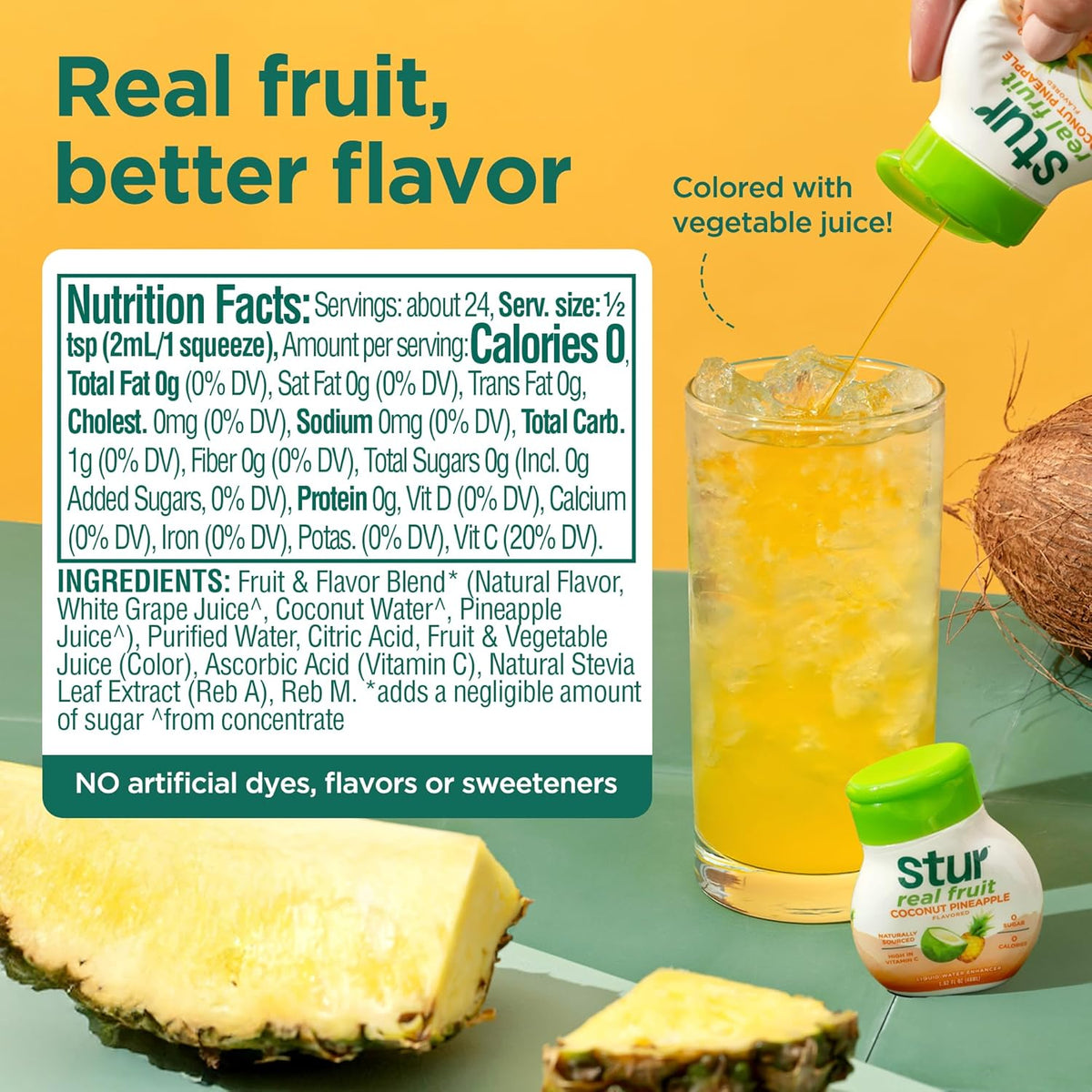 Stur Liquid Water Enhancer, Coconut Pineapple, Naturally Sweetened, High in Vitamin C & Antioxidants, Sugar Free, Zero Calories, Keto, Vegan