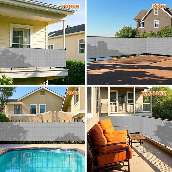 2.5' x 276' Balcony Privacy Screen Fence Cover with Zip Ties Grommets for Apartment Patio Porch Deck Backyard Outdoor (Gray)