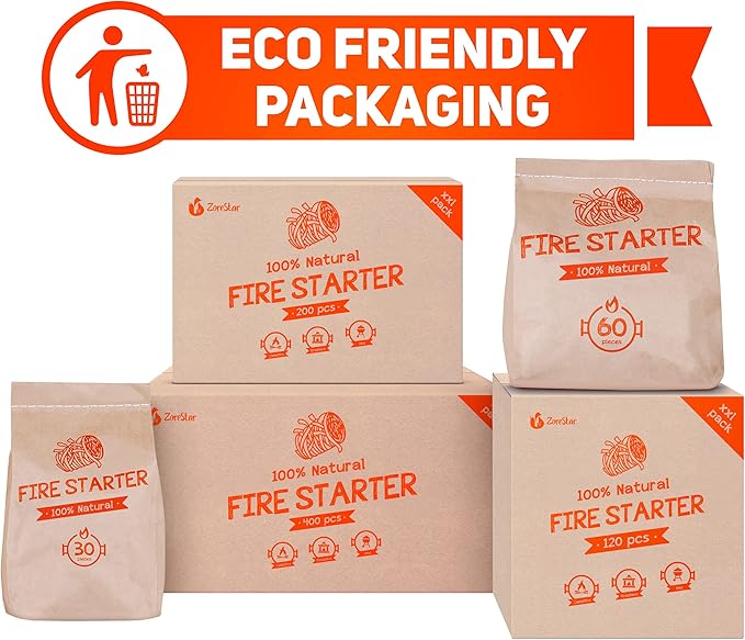 Zorestar Fire Starters XXL 120 pcs - Firelighters for Indoor and Outdoor Use, Compatible with Solo Stove, Green Egg and Other firepits and BBQs - Box of 100% Waterproof Firestarters