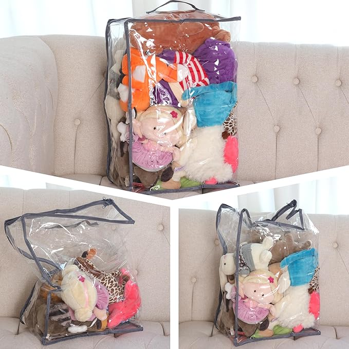 Fixwal 4pcs Clear Storage Bags for Clothes with Zipper, 35L/9.5Gal Small Plastic Closet Organizers for Blankets Sweaters Bed Sheets Comforters Toys