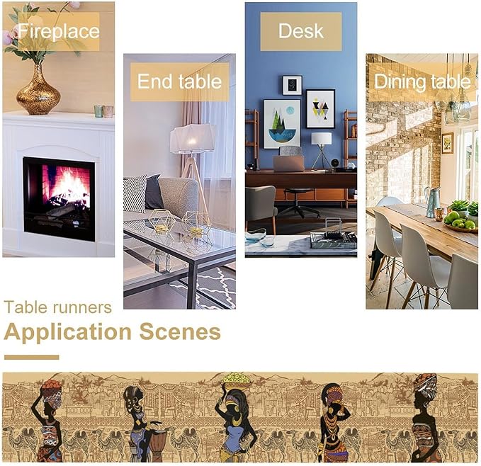African Black Woman Table Runners, American Art Ethnic Tribe Elephant Table Runners for Wedding Party Banquet Dinner Kitchen Coffee 13x108in