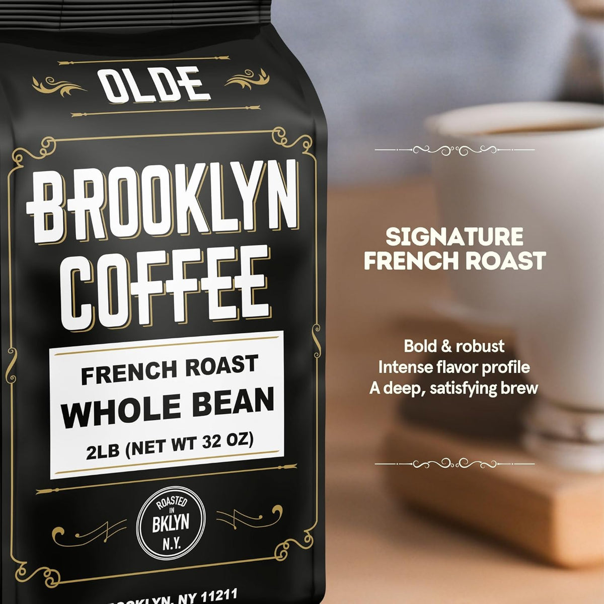 Brooklyn Coffee Whole Bean, French Dark Roast (2lb) Silky Smooth, Bold, Balanced - Fresh Bulk Coffee Beans Roasted Weekly in NYC