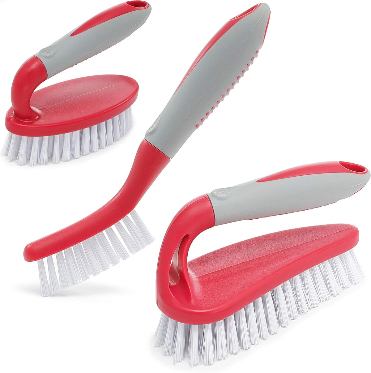 Scrub Brush Set of 3pcs - Cleaning Shower Scrubber with Ergonomic Handle and Durable Bristles - Grout Cleaner Brush