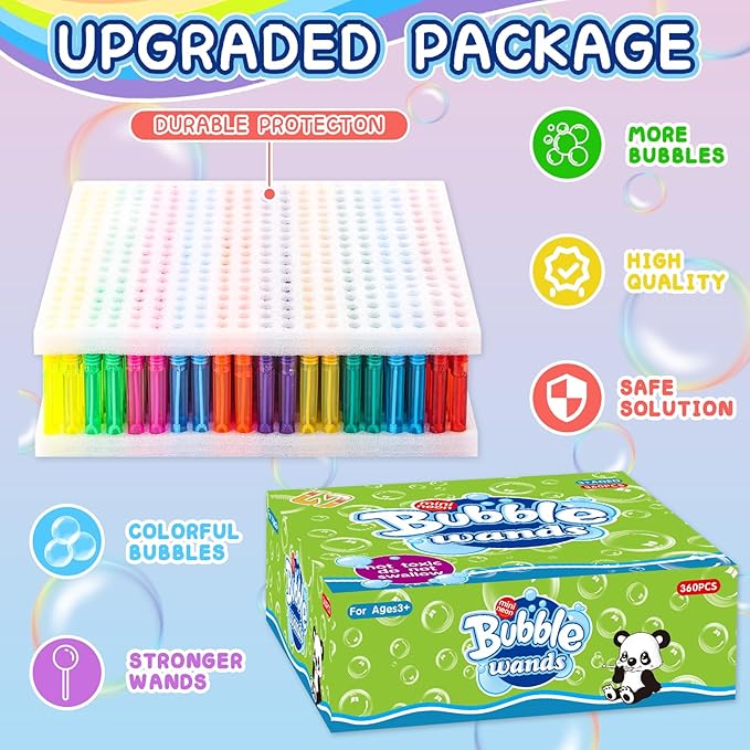300 Piece Mini Bubble Wands in 10 Colors, Party Favors Bulk for Kids, Themed Birthday, Carnival, Wedding, Classroom Prizes, Summer Outdoor Gifts for Boys Girls, Ideal Goodies Bags Stuffer