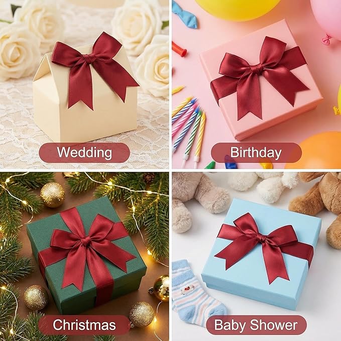 Red Gift Wrap Bows – 100pcs 3.3 Inch Elegant Satin Bows for Gift Wrapping, Wedding Decor, Baby Shower, Party Decorations, Birthday, Christmas, Anniversary, DIY Crafts, Gift Bags