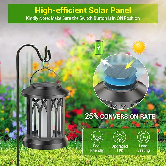 KOOPER 4 Pack Solar Lantern Outdoor Lights, Upgraded Flickering Flame Solar Lanterns Lights Outdoor Waterproof, Hanging Lantern Decorative, Solar Powered Lanterns for Yard Patio Path Tree Garden Decor