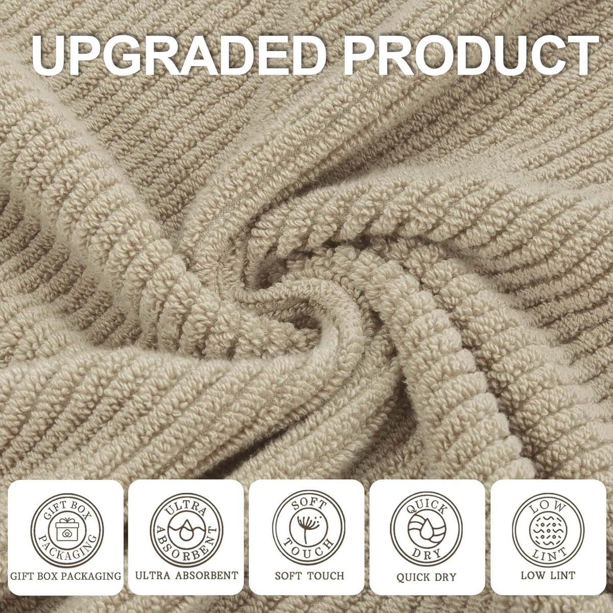 VOOVA & MOVAS Bath Towels Set of 4, Large 30" x 56" - 100% Cotton | Quick Dry | Light Weight | Thick | Soft | Absorbent, Towel Set for Bathroom, Bathroom Essentials, Dark Beige