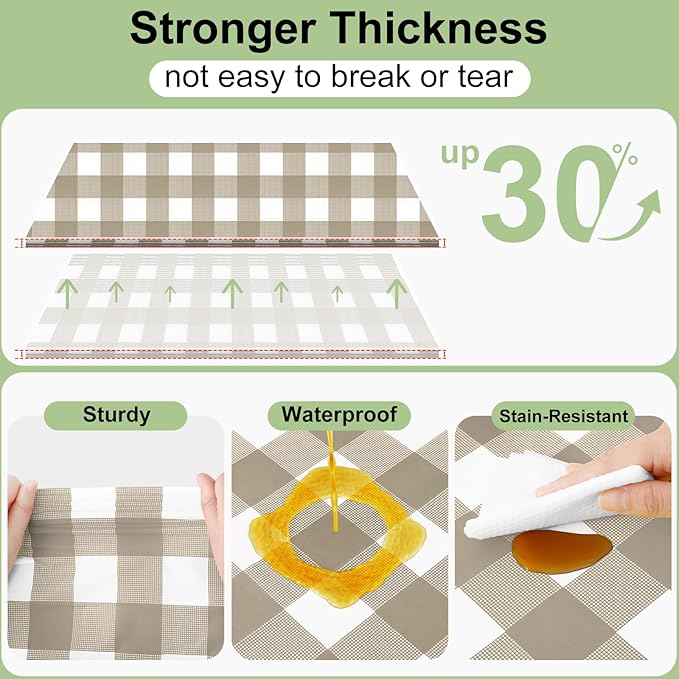 Smiry 3 Pack Khaki Gingham Disposable Tablecloths - 54" x 72" Heavy Duty Plastic Table Cloth, Waterproof Buffalo Plaid Table Covers for Picnic, Banquets, Outdoor Parties