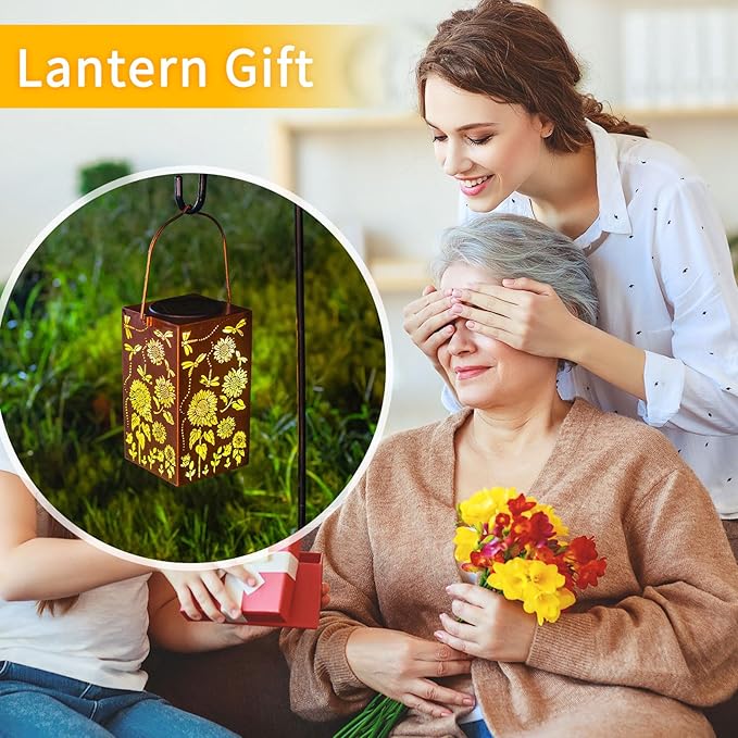 2pack Solar Lanterns Outdoor Waterproof Hanging Dragonfly Lantern Metal LED Sunflower Light Decorative Yard,Patio,Lawn,Pathway, Garden,Birthday,Christmas Gifts for Mom Grandma Women
