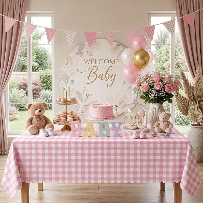 3 Pack Pink and White Checkered Tablecloth, 54 X 108Inch Plastic Red Gingham Table Cloth Waterproof Red Checkered Table Cover for Easter Mother's Day Wedding Birthday Anniversay Baby Bridal Shower