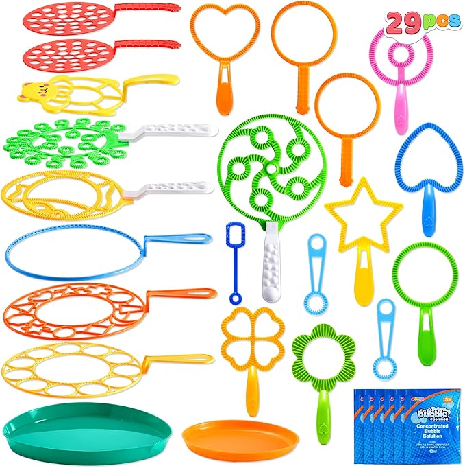JOYIN 29 Pcs Big Bubble Wands Set, Giant Bubble Wand Bulk with Tray for Kids Outside Blowing, Toys for Summer Easter Party Favor Birthday Toddlers