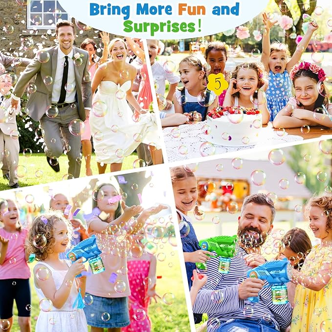 Bubble Gun Machine for Kids 4-8: 2-Pack Automatic Bubble Guns with 2 Bottles Refill Solution - Summer Outdoor Toys Bubble Blaster Maker Blower for Easter Party