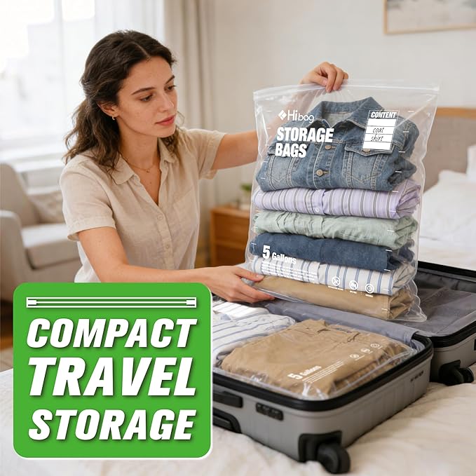 3 Gallon Extra Large Zippered Plastic Bags for Storage, 16'' x 18'', Clear Storage Bags for Clothes, Extra Thick 15 pack