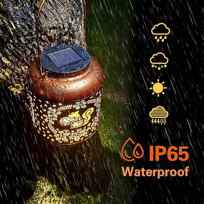 2 Pack Squirrel Solar Lanterns Outdoor Waterproof Hanging Solar Lights Squirrel Gifts for Women Men Metal Decorative LED Lanterns for Yard, Patio, Lawn, Tabletop, Pathway, Landscape, Garden Decor