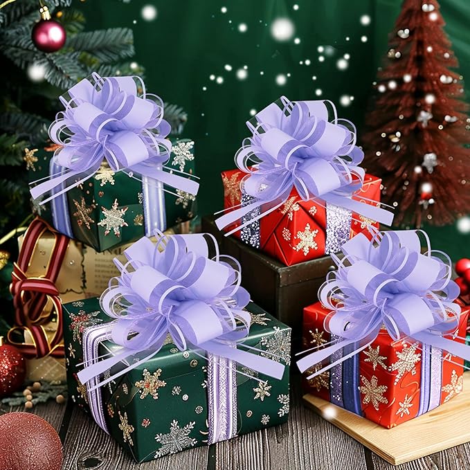 6pcs 7 Inch Pull Bows Pastel Purple Gift Wrap Bows for Gift Wrapping, Ribbon, Party Decorations