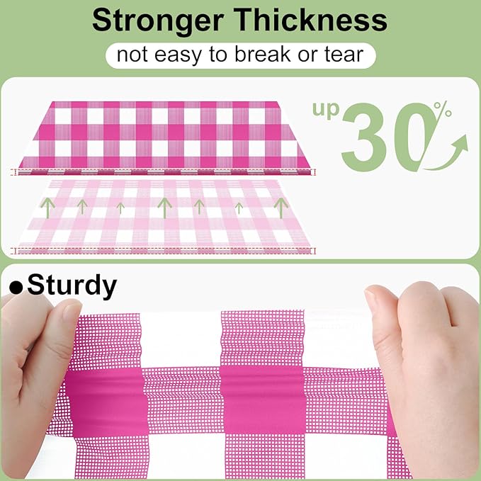 Smiry 5 Pack Hot Pink Gingham Disposable Tablecloths - 54" x 108" Heavy Duty Plastic Table Cloth, Waterproof Buffalo Plaid Table Covers for Picnic, Banquets, Parties