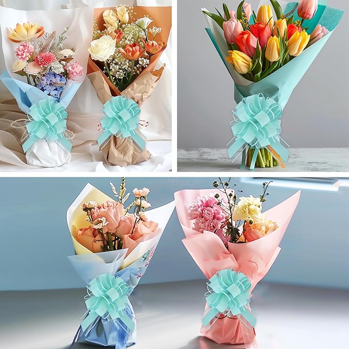 6pcs 7 Inch Pull Bows Teal Blue Gift Wrap Bows for Gift Basket, Flower Wrapping, Baby Shower, Christmas, Valentine's Day, Birthday Party Decorations
