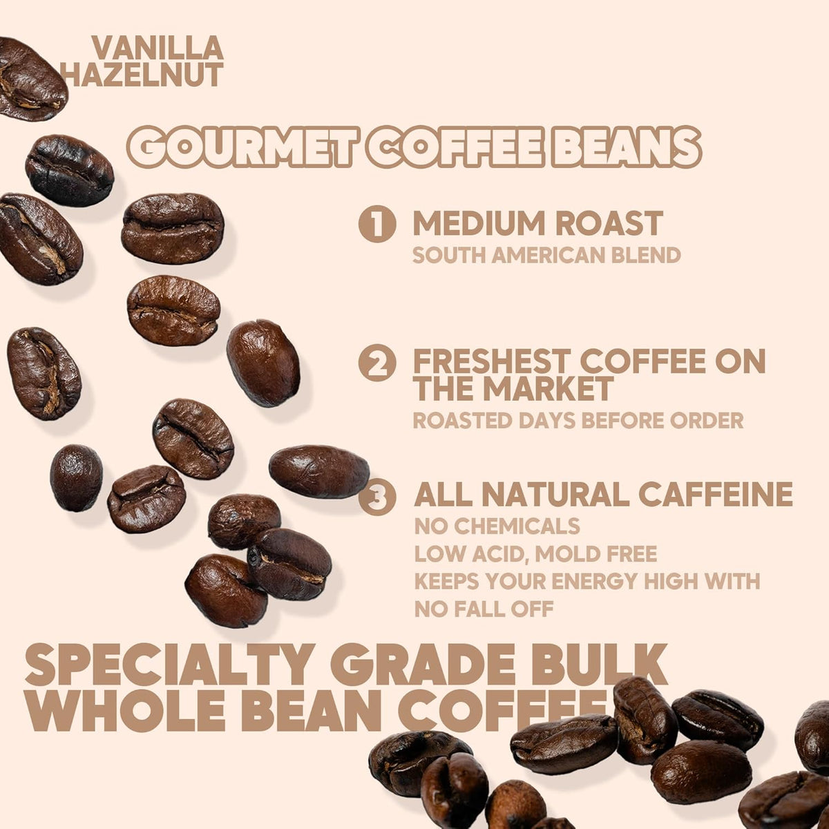 Sarasota Coffee Whole Bean Vanilla Hazelnut, Medium Roast Gourmet Flavored Coffee Beans, Low Acid, Mold Free, Specialty Grade Bulk Beans, 5lb (80 oz)