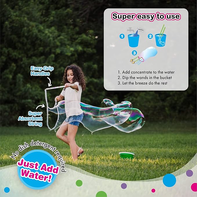 WOWMAZING Giant Bubble Kit: Unicorn - Incl. Wand, 2 Big Bubble Concentrate Pouches and 8 Sun-Activated Magical Stickers | Outdoor Toy for Kids, Girls | Bubbles Made in The USA - Unicorn Kit