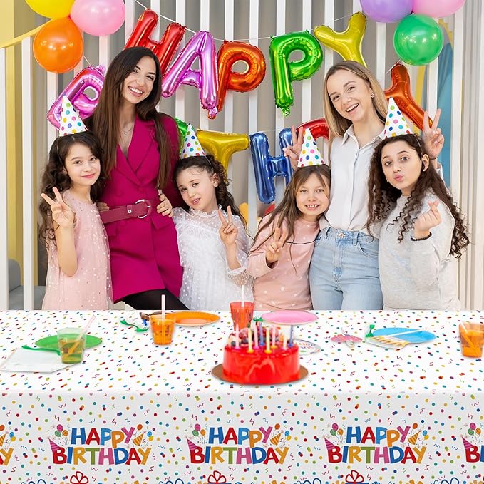 NatNarr 3 Pack Plastic Birthday Tablecloth, 54 x 108 Inch Disposable PE Happy Birthday Tablecloth Waterproof Rectangle Birthdays Party Table Cover for Birthdays Party Decorations