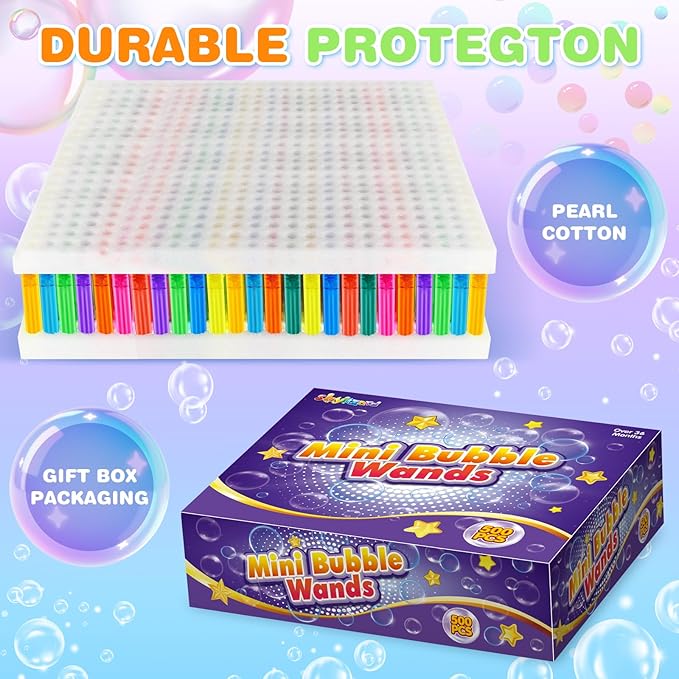 500 Pcs Mini Bubble Wands for Kids, Bulk Bubble Wands in 10 Colors, Kids Party Favor, Themed Birthday, Christmas, Goodies Bags, Wedding, Carnival Prizes Toys, Bubble Summer Outdoor Gifts for Kids