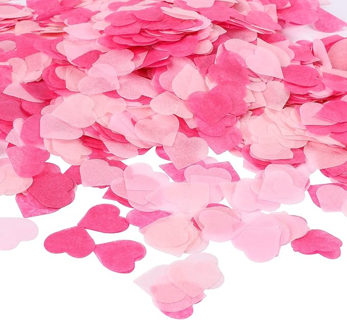 Whaline 6000pcs Valentine's Day Heart Paper Confetti 1 Inch Pink Tissue Confetti Valentine Party Heart Table Decorations for Wedding Engagement Anniversary Birthday Baby Shower Party Decor
