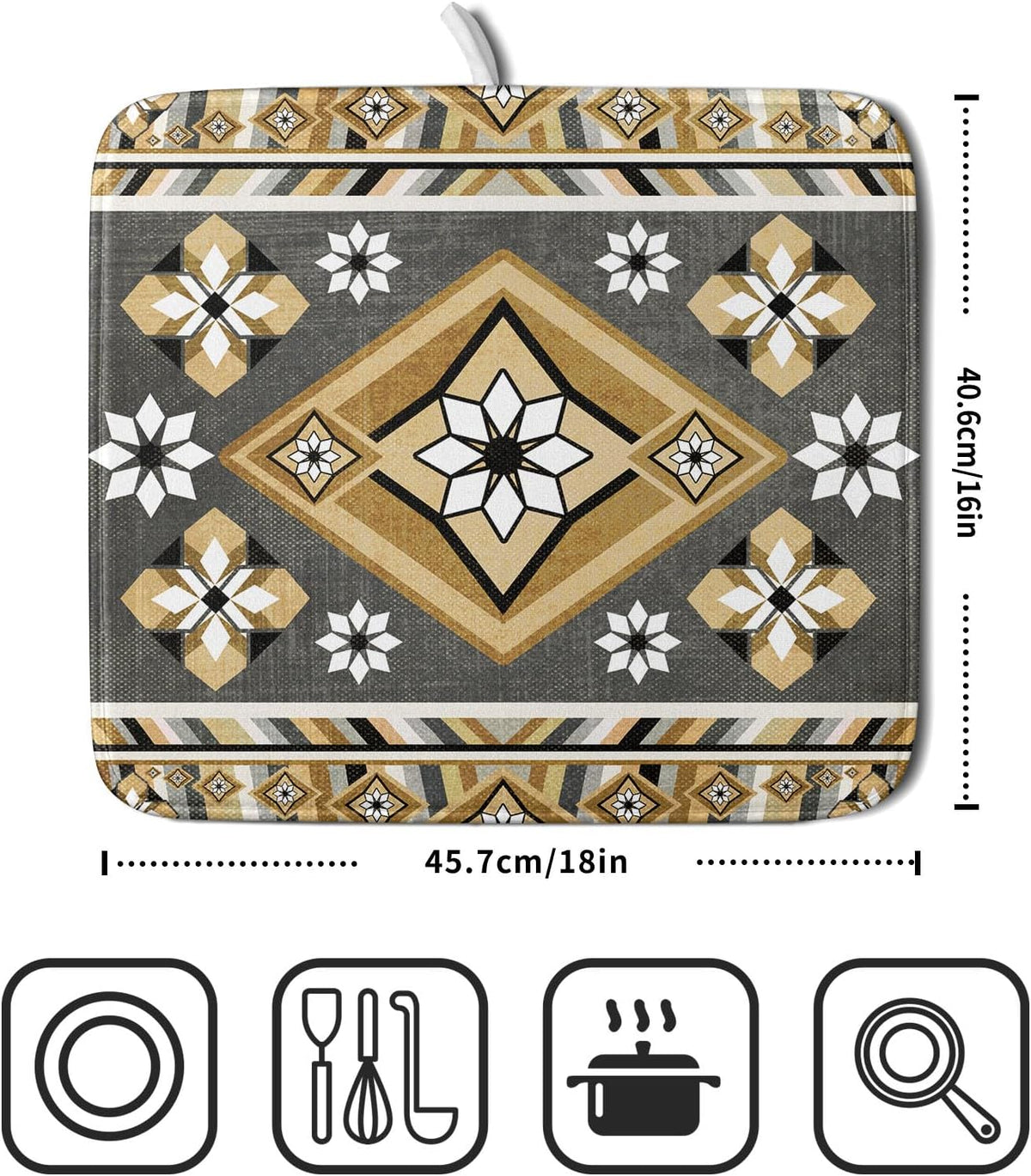 Boho Yellow Gray Aztec Dish Drying Mat for Kitchen Counter,Native American Tribal Aztec Ethnic Boho Style Drying Mat 16 x 18 Inch Microfiber Dish