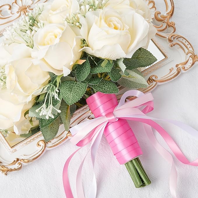 Mauproy 3/8 Inch Pink Satin Ribbon, 4 Rolls Total 40 Yards, Double Faced Mixed Pink Thin Ribbon for Gift Wrapping, Flower Bouquets, Crafts, Wedding, Graduation Decorations