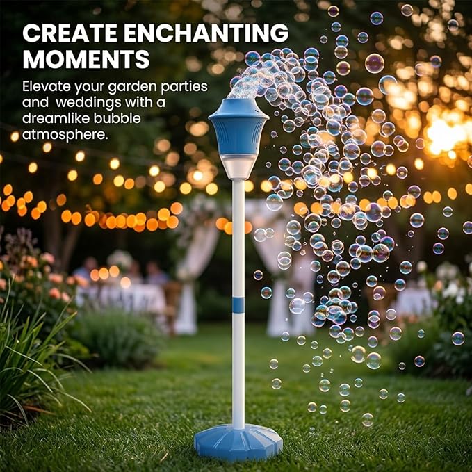【Cherry Red + Ocean Blue】 Bubble Machine - Automatic Bubble Maker Torch with Adjustable Height Up to 47 Inche with LED Lights & Music for Birthday Party Garden Yard