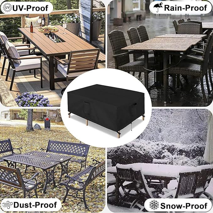 OutdoorLines Outdoor Waterproof Patio Table Furniture Set Covers - Rectangle Couch Sectional Cover Outside Weatherproof Patio Furniture Covering for Deck, Lawn and Backyard 94"L x 94"W x 28"H, Black